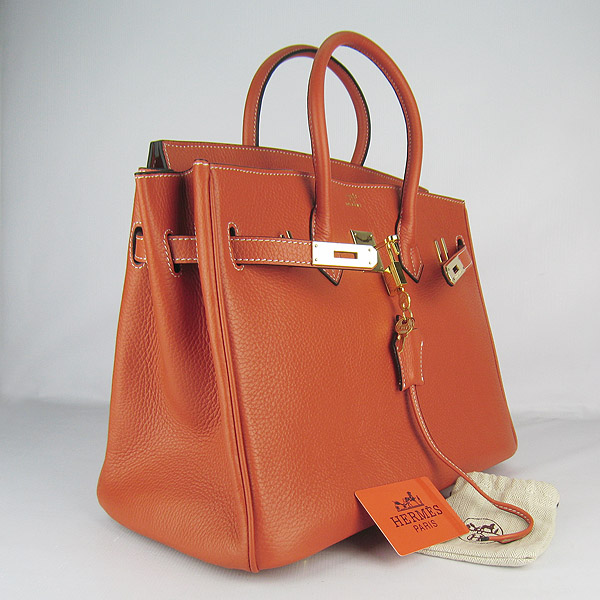 High Quality Fake Hermes 35CM Embossed Veins Leather Bag Orange 6089 - Click Image to Close